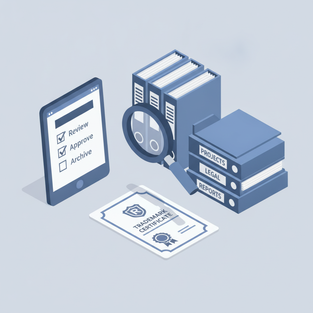 A checklist representing essential trademark registration and proof of use documentation.