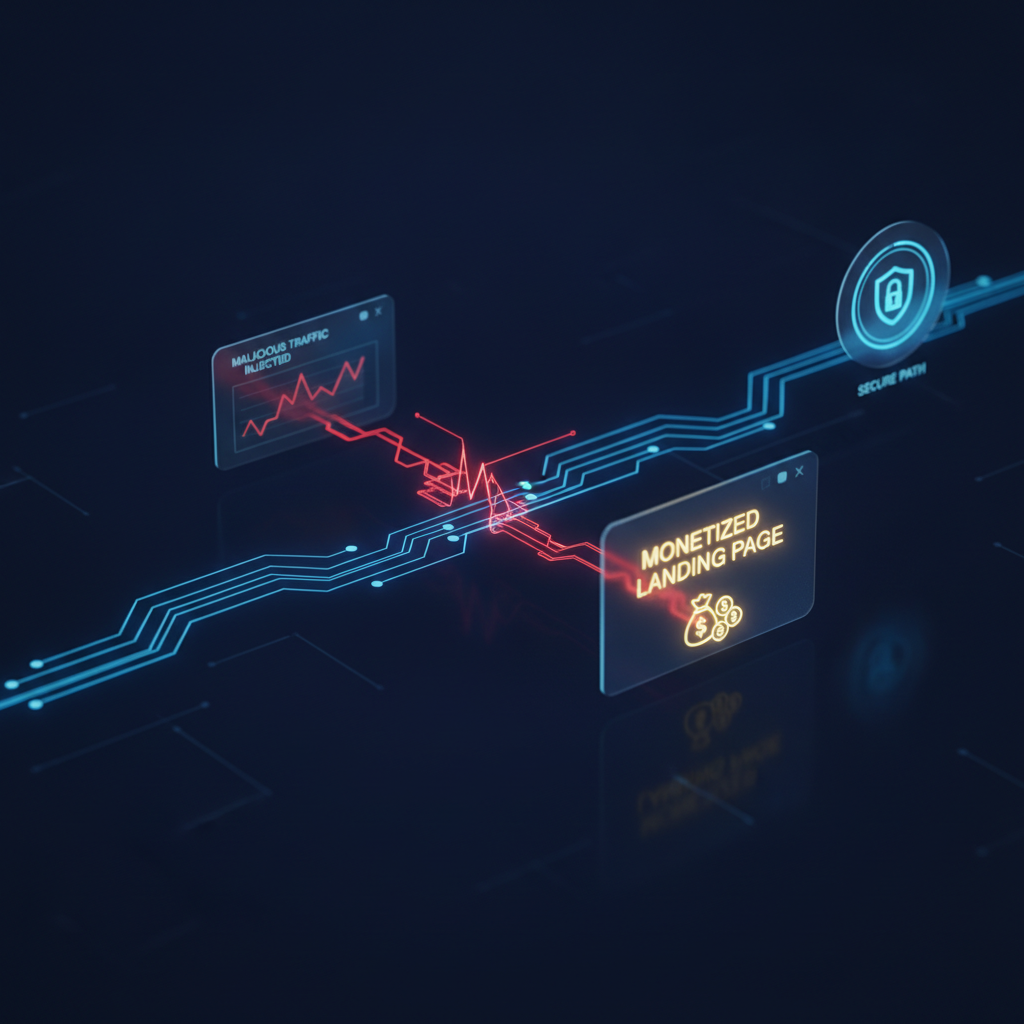 Visuelle Darstellung von technischer Traffic-Umleitung und digitaler forensischer Analyse