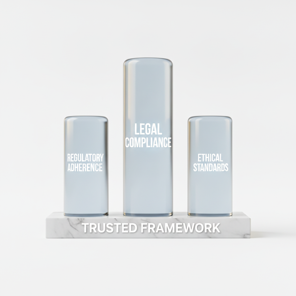 Visual representation of three legal pillars representing evidence for UDRP compliance.