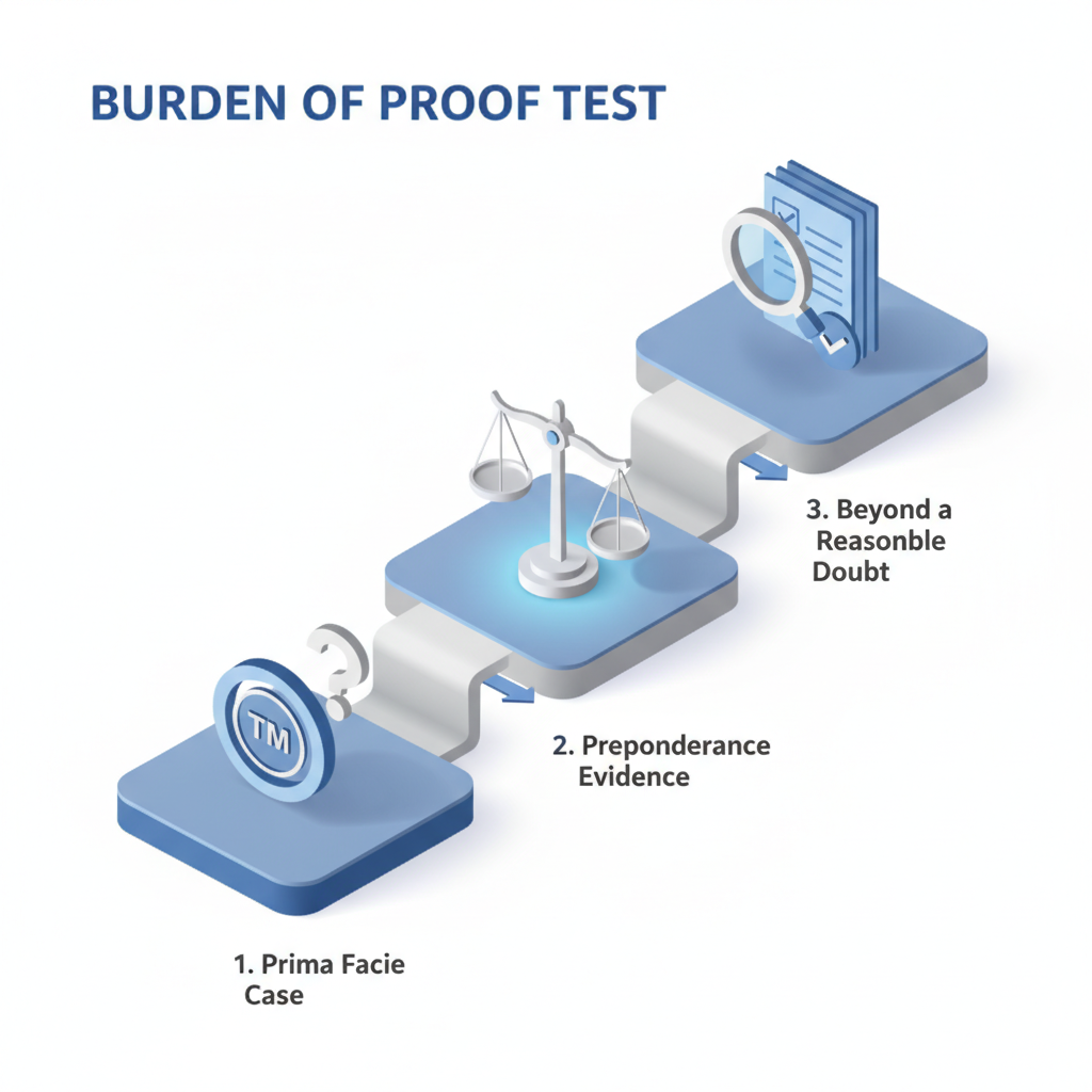 Visual infographic explaining the three-part burden of proof test for UDRP domain disputes.