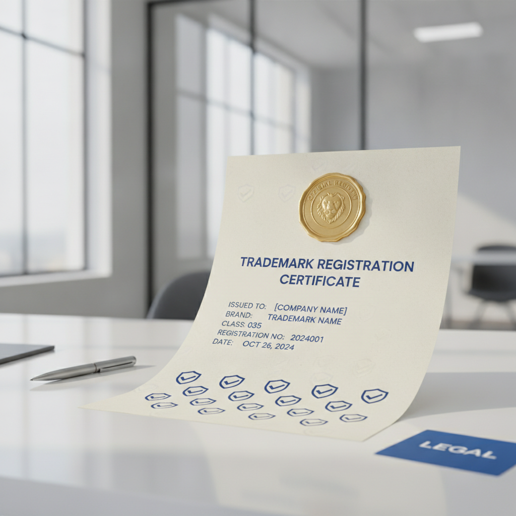 A formal trademark registration certificate document representing intellectual property rights.