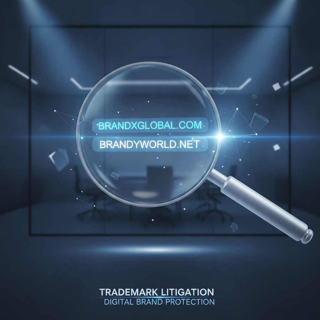 A conceptual visual showing trademark and domain name forensic comparison