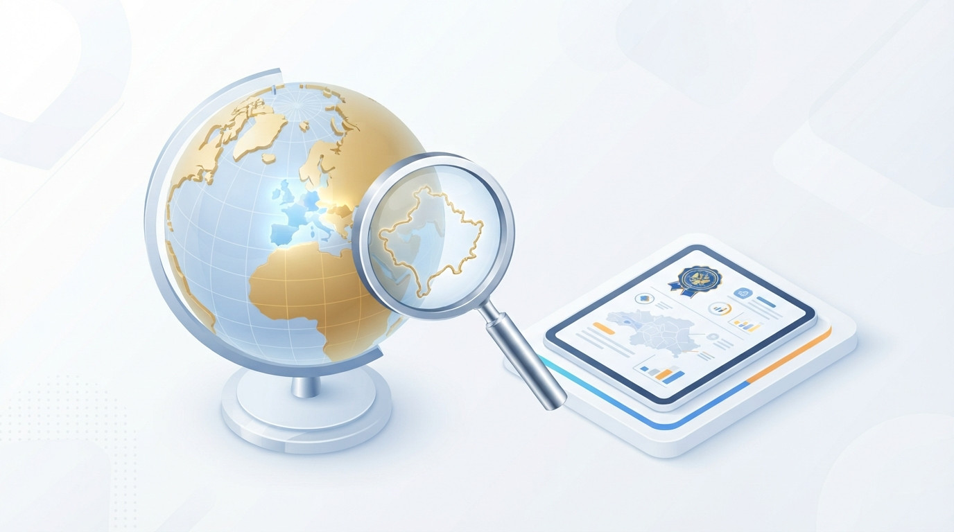 Illustration isométrique d'un globe et de documents juridiques représentant la portée géographique de la protection des marques.